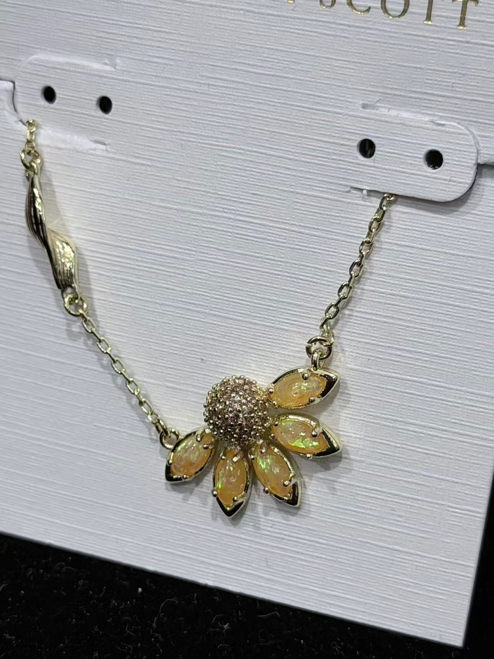 Kendra Scott Gold Necklace with Iridescent Peach Daisy Pendant
